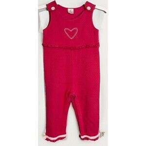 Hanna Anderson Red Overall Heart Toddler Girl 3T Ruffles Bow